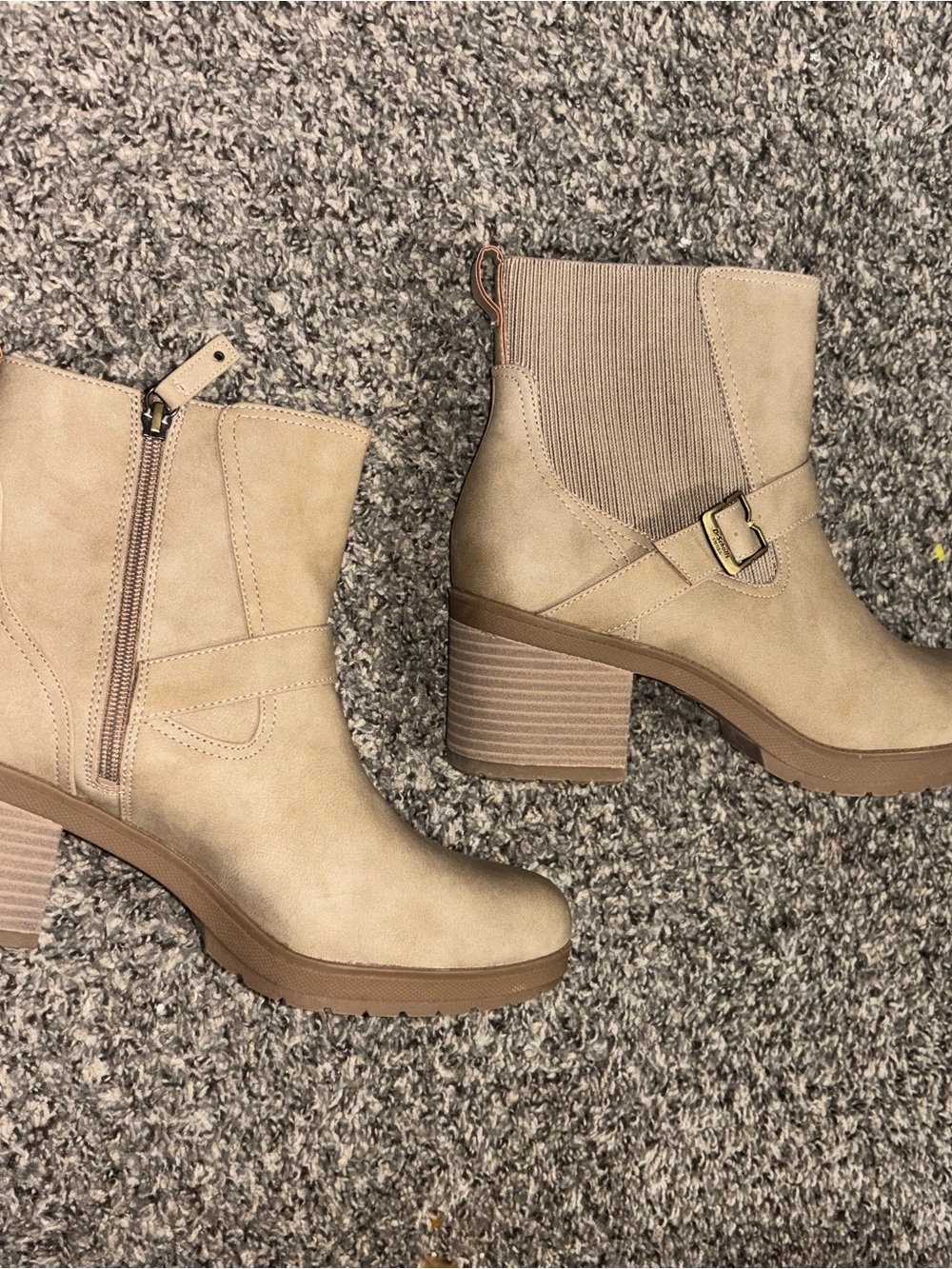 Dr. Scholl’s Call In Taupe Suede Block Heel Ankle Booties